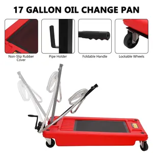 Automotive 17 Gallon Electric Oil Drain Pan with Pump & 8 Ft Hose, Low Profile Oil Change Pan with T Folding Handle Oil Drain Cart for Truck Cars SUVs, Red Engine & Transmission Repair Tools