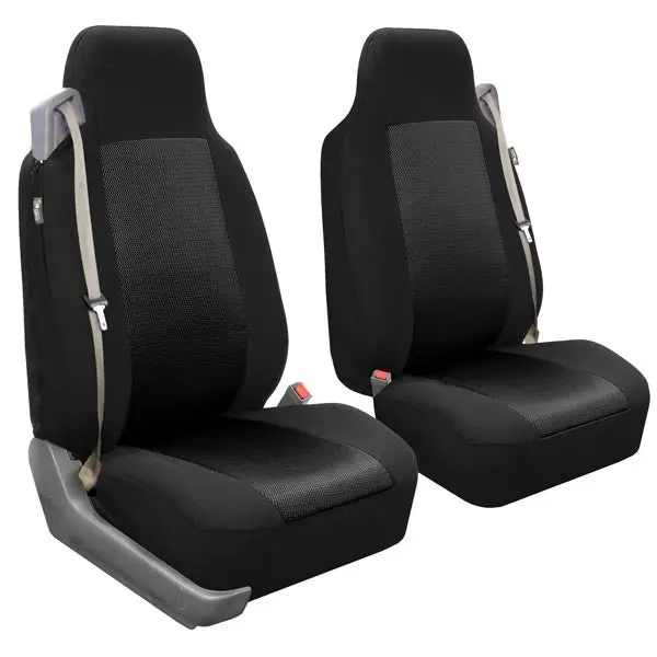 Car Seat Covers - Front Slip-On Set, Car Seat Protectors, Traditional Flat Black Polyester Mesh Cloth, Airbag-Safe, Built-In Zippers, Adjustable Belts, Customizable All-Purpose Fit, Seat Cover Solutions