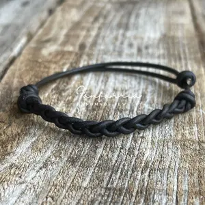 Juno, Black Braided Leather Bracelet, Unisex