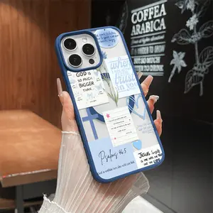 Original Design Magnetic Compatible Case for iPhone 17 Pro Max / 16 / 15 / 14 / 13 / 12 / 11 / XS / XR – Soft Blue Faith Collage | Stylish Rugged Scratch-Resistant Silicone Cover