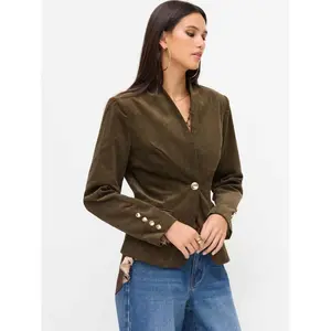 Cider Corduroy Stand Collar Metal Button Blazer