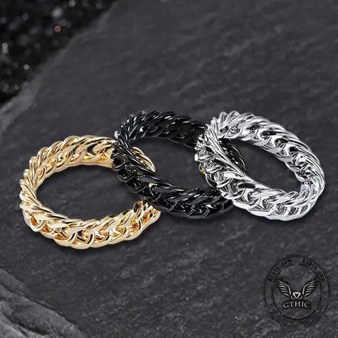 GTHIC 6 mm Wide Double Weave Stainless Steel Artificial Gemstone Finger Ring - Elegant Exquisite Trendy Beautiful Rings, Unisex Adults' Special Events Jewelry, Easy-to-Style Christmas Gifting Accessory