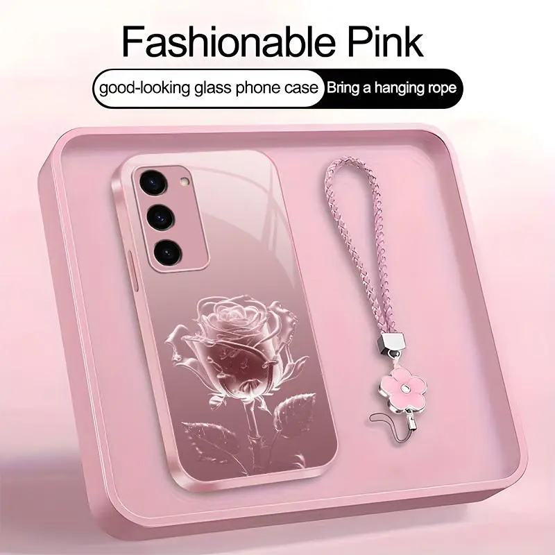 Suitable for [Galaxy S23 5g] high-end phone case，a beautiful four-leaf clover lanyard is included,imple and elegant crystal rose pattern,a variety of colors are available for you to choose from YM99