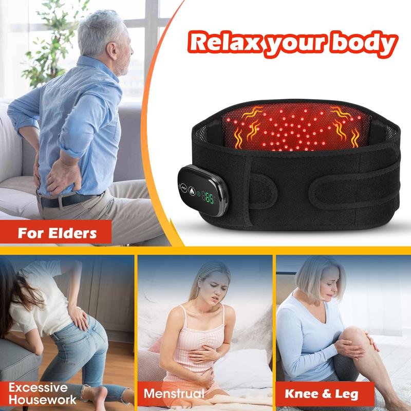 Cordless Lower Back Massager, Waist Heating Pad, Shoulder Heating Pad, LED Belt with 3 Levels Heat & Vibration, 5000mAh Heated Back Wrap Strap for Dad Mom Gifts, Portable Heating Pad