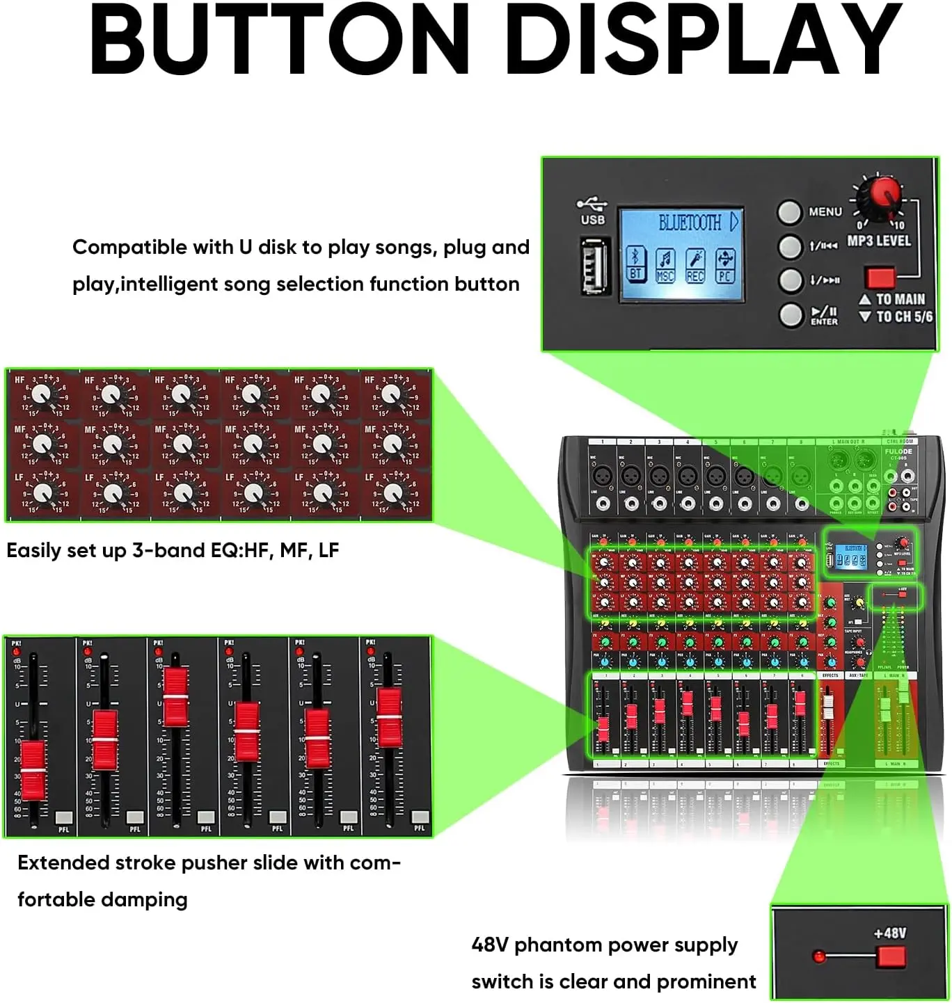 8-Channel Digital Audio Mixer Board CT-80S, Professional Sound