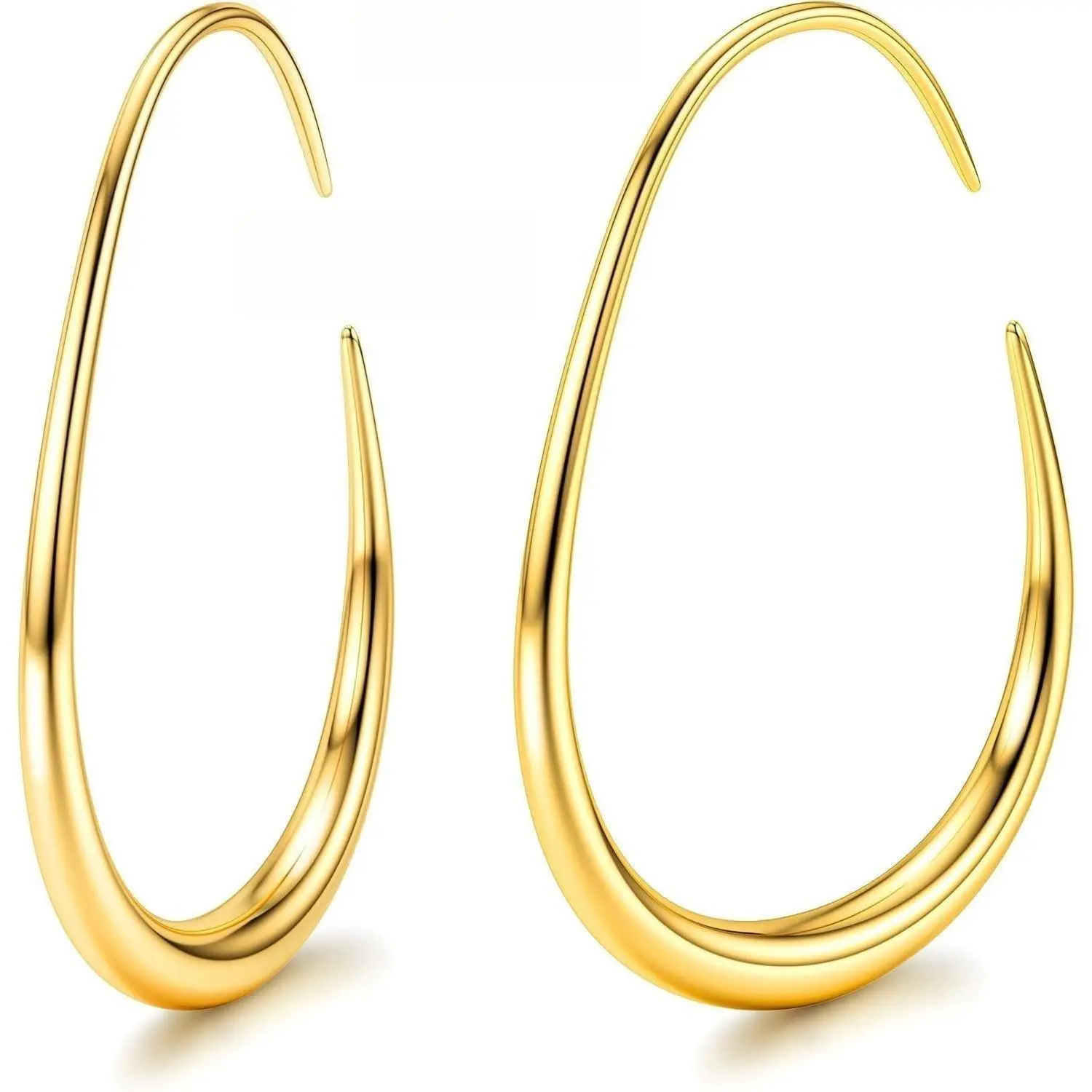 CASSIECA Hoop Earrings for Women 18K Gold-plated/White Gold/Rose Gold Hoops Stainless Steel Large Oval Pull Through Hoop Earrings Drop Earrings, Earrings Jewelry, Classic Style Earrings Summervibes