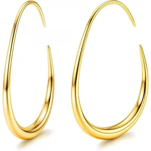 CASSIECA Hoop Earrings for Women 18K Gold-plated/White Gold/Rose Gold Hoops Stainless Steel Large Oval Pull Through Hoop Earrings Drop Earrings, Earrings Jewelry, Classic Style Earrings Summervibes