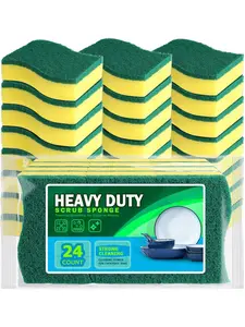Sponges Kitchen, 24 Pack Heavy Duty Dish Sponge, Cleaning Dish Scrubber Sponge for Home and Kitchen, Stink-Free Cleaning Supplies for Pots, Pans
