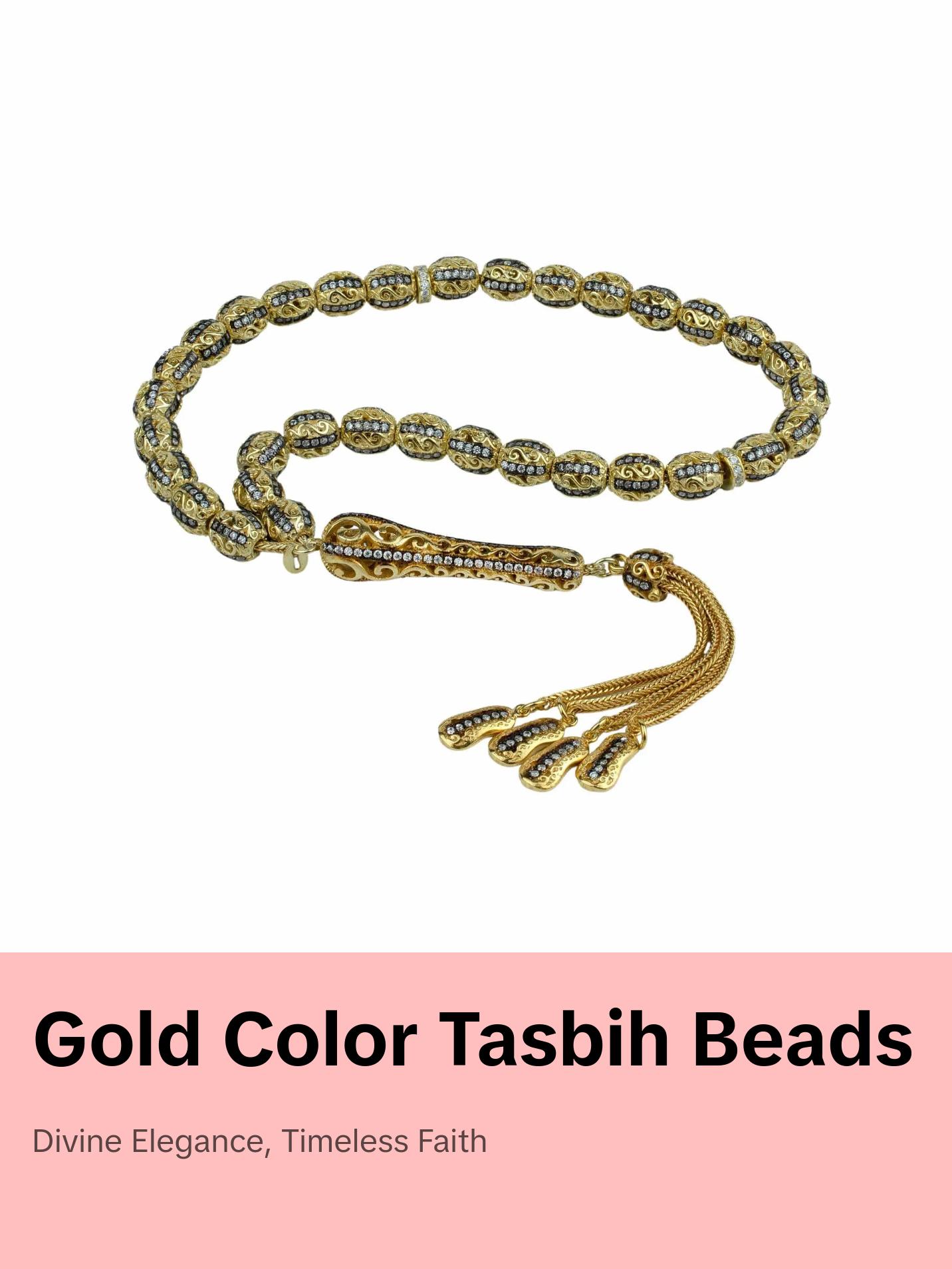 Gold Plated Sterling Silver Clear Zirconia Paved Prayer Tasbih