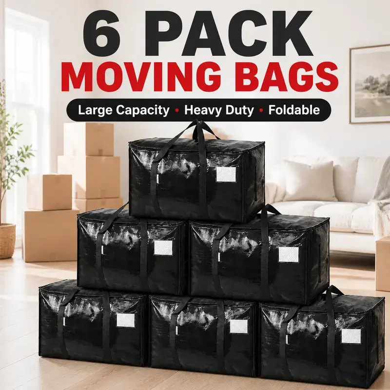 Glam Eco-Friendly Fabric Sack Storage Bags 6-Pack Bundles - Heavy-Duty Oversized Waterproof Puncture-Resistant Moving Totes with Double Handle, Secure Zippers, Large Capacity for Winter Clothing, Packing for College (Engagement Gifting Option)