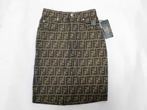 Pre-owned FENDI Zucca pattern skirt NWT size 4 silver button hardware