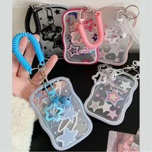 Transparent ID Card Holder Set with Detachable Wipeable Sliding Cover, Keychain, Hanging Clip, ID Window, Business Card Slot