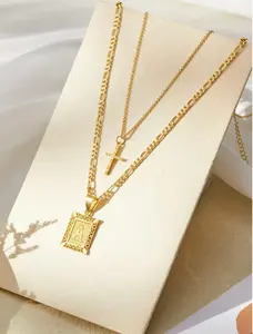 Layered Initial Necklace with Cross Pendant, Letter Choker Chain A–Z for Women, Personalized Jewelry