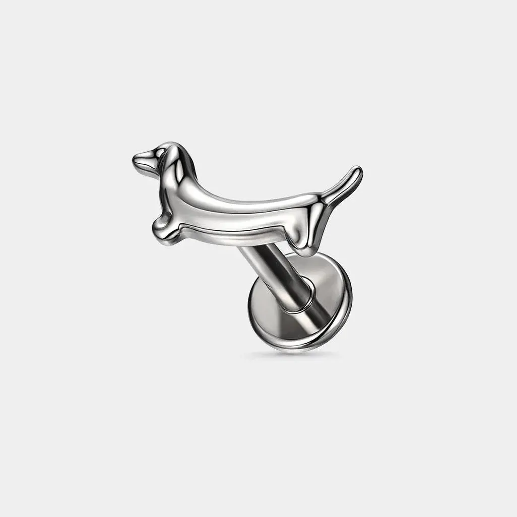 OUFER 16G Unisex Titanium Dachshund Cartilage Ear Studs - Internally Threaded, 6mm Bar Length, Body-Safe, Non-Tarnish Dainty Modern Cartilage Piercing Jewelry