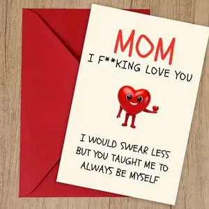 Humorous Birthday & Mother's Day Greeting Card with Envelope, "I Swear Less Love You More" Message, Red Heart Design, Perfect Gift from Son or Daughter, Mothers Day Gifts for Mom