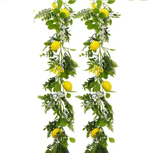 Lighted Lemon Garland, Artificial Greenery Vine With Flowers, Summer Hanging Wreath, Home Garden Party Christmas Decor