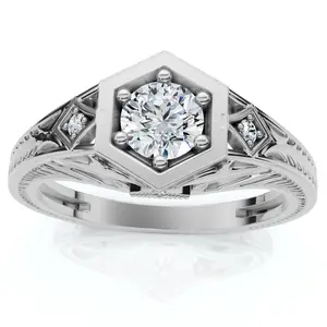 1/3Ct Diamond Art Deco Diamond Engagement Ring 14k Gold Lab Grown