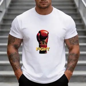 Men's Trendy Boxing Glove Fight Print Short Sleeve T-Shirt - Casual Sporty Graphic Crew Neck Tee, Soft Breathable Cotton Blend Top for Summer Daily Wear, Street Fashion Boxing Inspired Shirt for Men