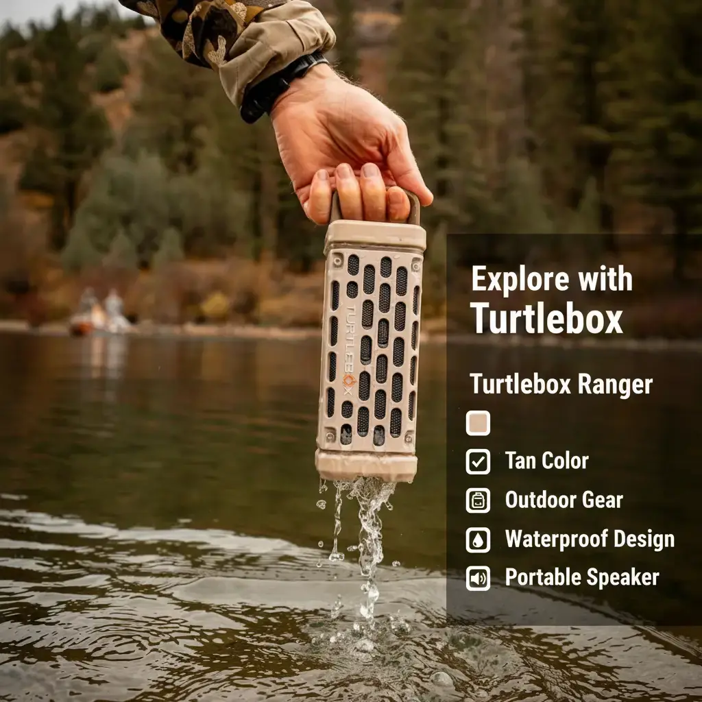 Turtlebox Ranger Portable Bluetooth Amplifier, Tan Wireless Audio Amplifier for Outdoor Use
