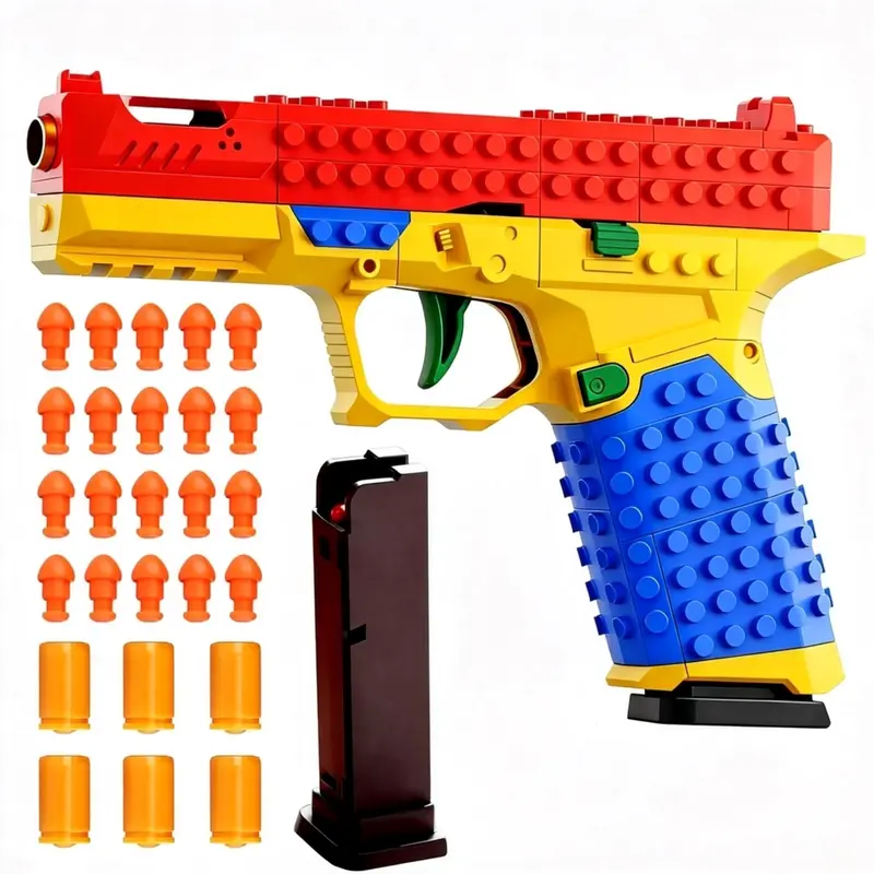 Tactical DIY Building Block Handle Squirt Guns - 5.5in Unisex 1.18in Wide Blasters, 6-8 Years Children's Outdoor Team-Building Toy, Gifts for Boys Holiday Present