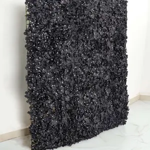 11 Sq ft. Black UV Protected Hydrangea Flower Wall Mat Backdrop - 4 Artificial Panels