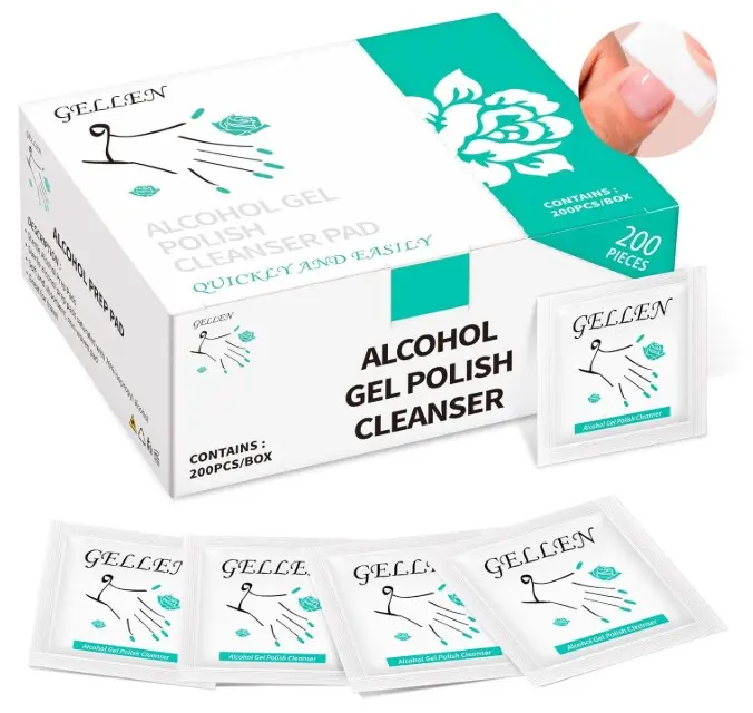 Nail Cleanser Pads, 200 Pack Alcohol Prep Pads Individually Wrapped | Nail Cleanser Wipes Remove Tacky Residue, Lint-free Glossy Wipes for Acrylic/Builder/Gel Polish Travel for Perfect Manicure