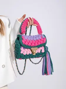 Women's Fashion Colorblock Tassel Decorated Purse Crossbody Bag, Casual Versatile Simple Shoulder Bag for Daily Used, Trendy Boho Flap Square Bag, Handbag Shoulder Bag