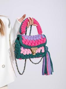 2025 summer colorblock tassel decor crossbody crochet bags, bohemian casual designer colorful crossbody purse, back to school shoulder bag, boho flap square bag, fall outfits, fall freshness fall outfits crossbody bag for women, crossbodybagwomen