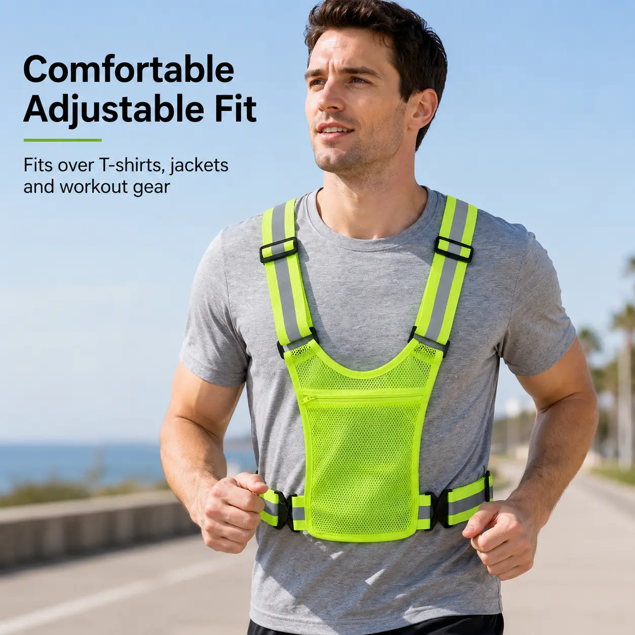 Adjustable Strap Reflective Safety Gear Vest with Storage Pockets, Breathable Polyester High Visibility Vest for Outdoor Running and Cycling, Increases Visibility In Dark, Low-Light Conditions, Provides Safety In Low-Light Conditions, Safety Equipment, Po