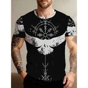 Men'S for Viking Norse Rune T-Shirt with Rune Stone And Celtic Knot Print - for Viking Age Design Short Sleeve Crew Neck Shirt, H-Fit for Historical Reenactment, Themed Events And Daily Wear - Suitable for Viking Themed Gift, Nordic Apparel