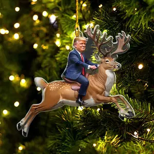 Trump Riding Reindeer Ornament, Funny Trump Christmas Acrylic Decontions, Maga President Christmas Tree Decor, Donald Trump Won Xmas Decor