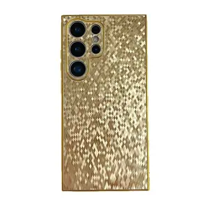 Luxury Shiny Pearl Plaid Electroplated Phone Case for Samsung Galaxy S26 S25 S24 S23 S22 FE Ultra, Glossy Rhombus Grid Slim Shockproof Aesthetic Protective Cover #DDLGWKFLBLACK