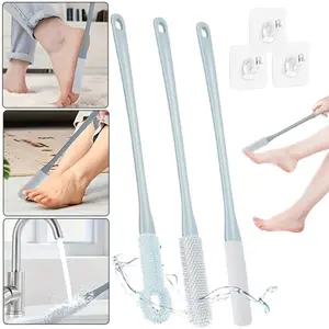 3 Pcs Toe Scrubber Brush, Silicone Shower Foot Scrubber with 15.7" Long Handle Soft Cleaning Bath Brush Feet Cleaner Scrub Foot Care for Elderly, Men and Women