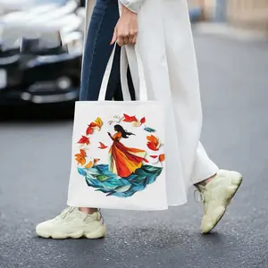 Multifunctional Women's Canvas Tote Bag with Indian Traditional Dance Pattern Eco Friendly Reusable Shopping Bag Lightweight Durable Handbag for Daily Use Travel Beach Grocery Stylish Ethnic Art Print