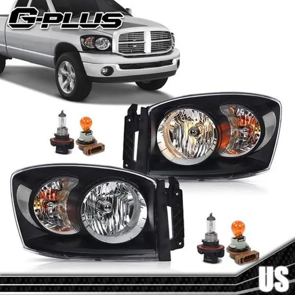 G-PLUS Black/Clear LED Car Headlight Kit - Modern Polycarbonate Illumination, Car Exterior Upgrade for 2006-2009 Dodge Ram 1500, 2500, 3500 Pair Pack Headlamps Set