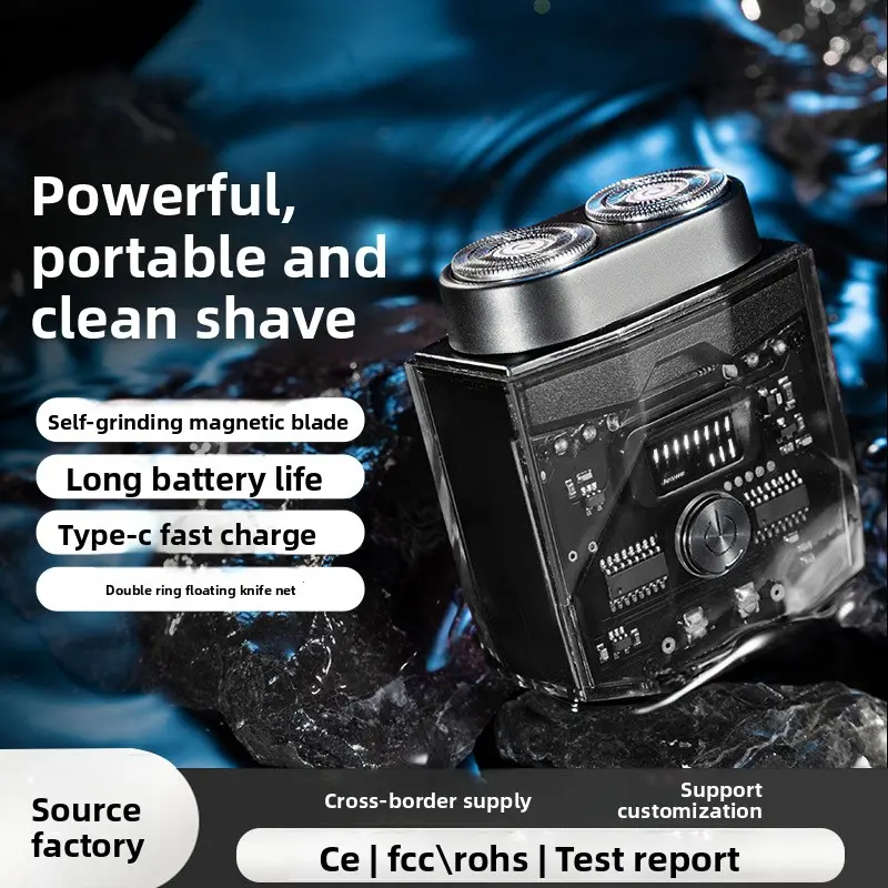 Dual-Head Electric Shaver for Men, Digital Display, Washable Beard Trimmer, Holiday Gift 1320-T[Black]