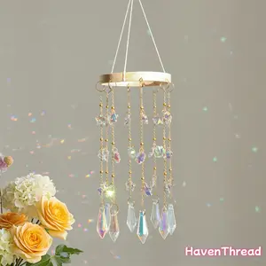 Crystal Sun Catcher, Amethyst Suncatcher Hanging Wind Chime, Handmade Rainbow Maker Indoor Outdoor Decor for Window Bedroom Courtyard Garden, Bless Gift