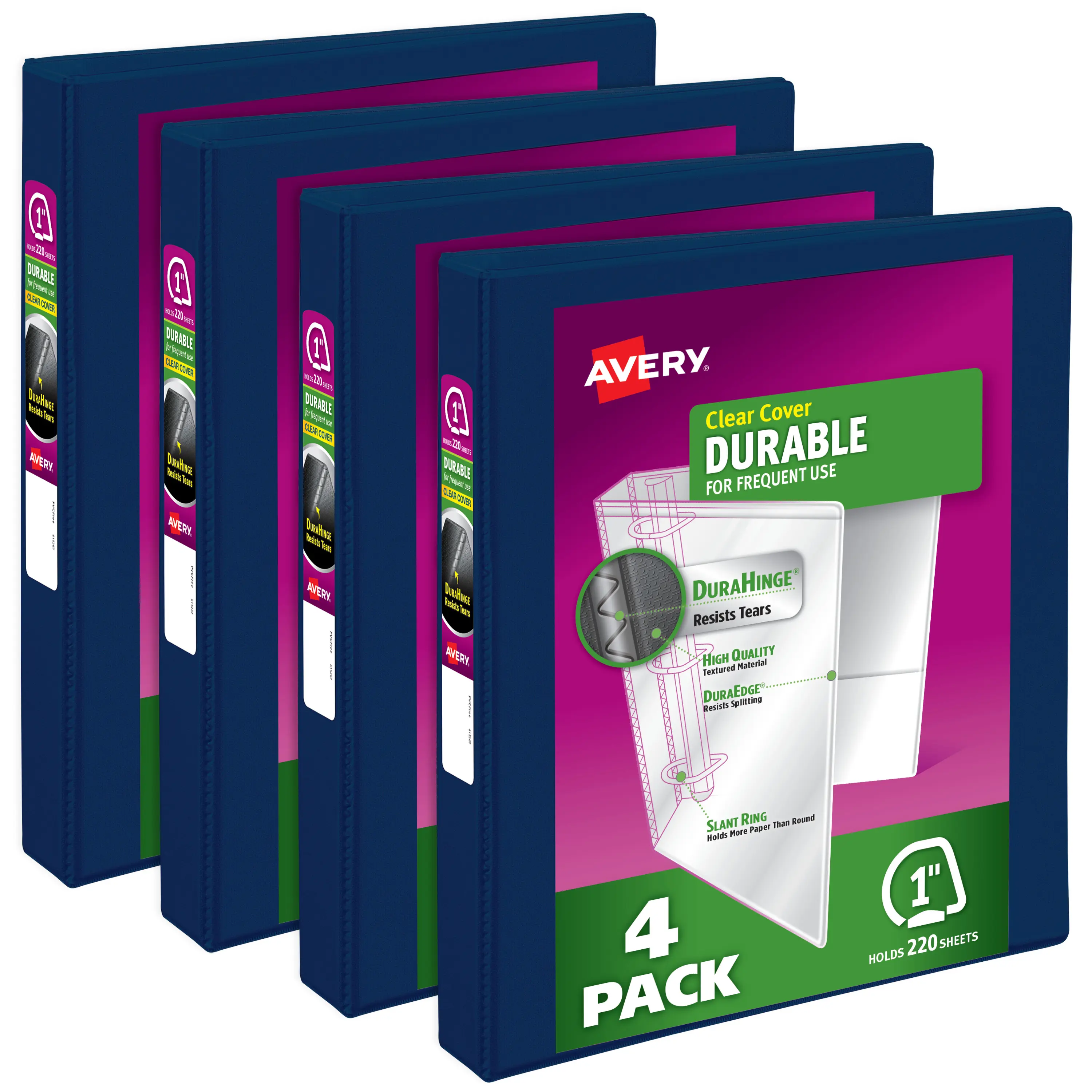 Avery 1" Durable View 3-Ring Document Binders, Slant Rings, 220-Sheet Cap., Interior Pockets, Blue, 4 Pack (17705) – Ideal for Important Document Storage & Homework Assignments, Document Binder, Important Document Binder