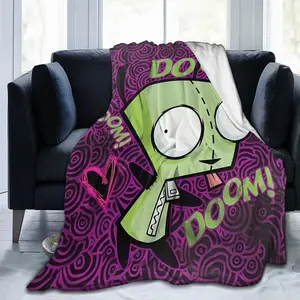 Cartoon Invader Zim design, ultra-soft flannel plush blanket, warm and comfortable, suitable for living room, office, sofa, travel, multi-purpose. ideal decorative gift breathable fantasy element