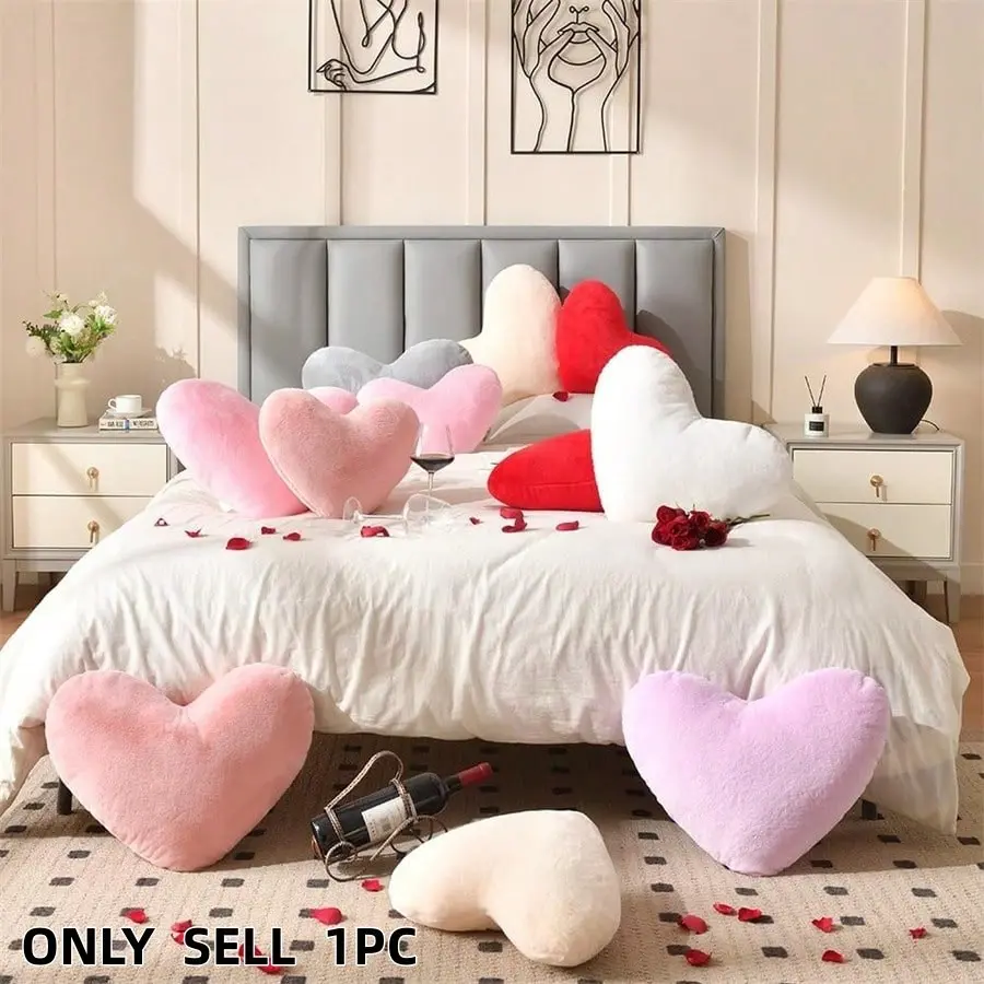 Heart-Shaped Cuddle Pillow, Soft Polyester Fiber Wadding, Resilience, Romantic Valentine's Day Decor, Ideal Gift for Bedroom & Sofa, Couch Cushions