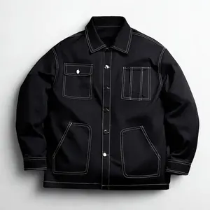 Men’s American Vintage Workwear Jacket with Contrast Piping, Turn-Down Collar — Casual, Versatile Top for Spring and Autumn