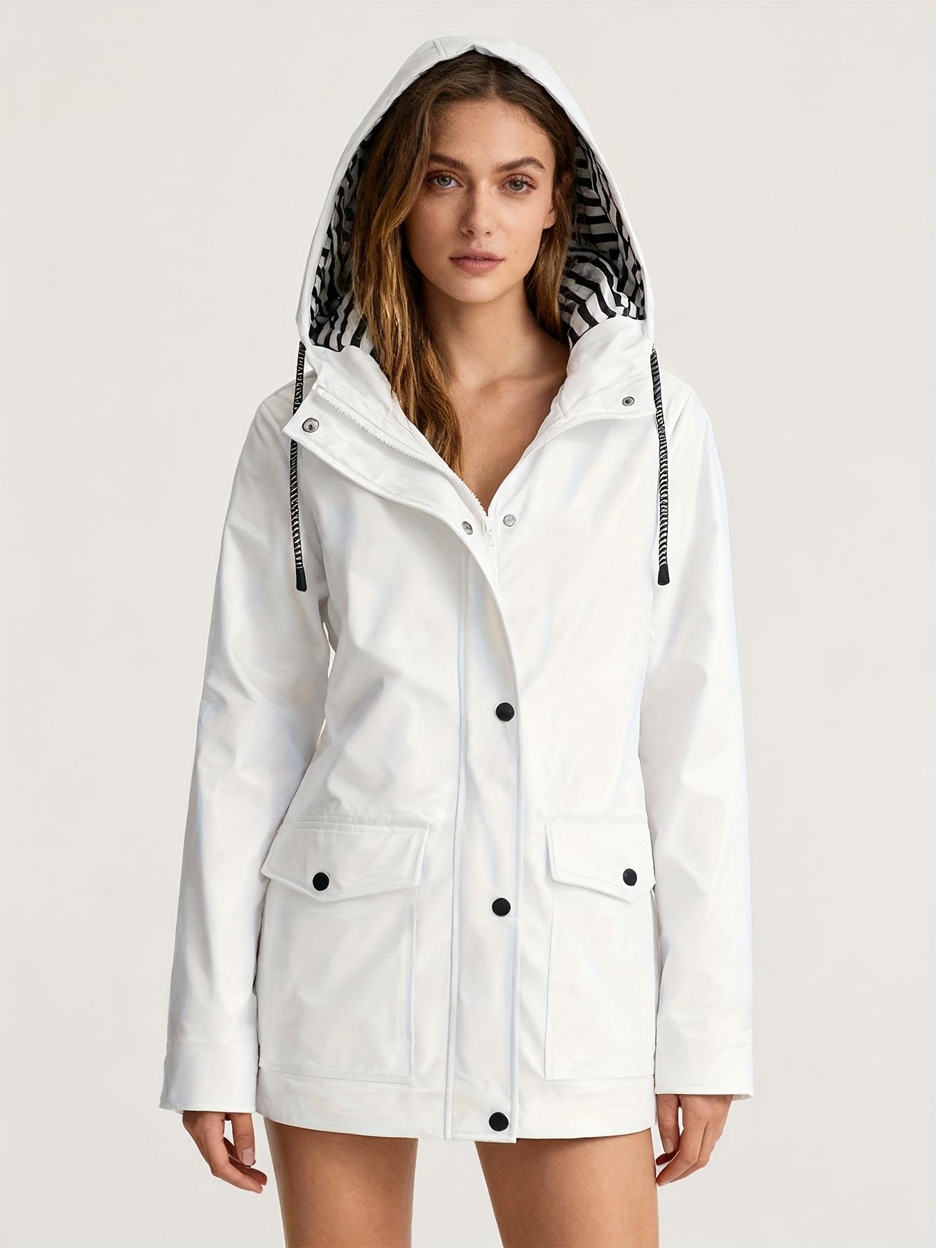 Women's Waterproof Rain Jacket Lightweight Hooded Windbreaker with Striped Lining Outdoor Raincoat for Hiking Travel Aesthetic Womenswear Essential Style