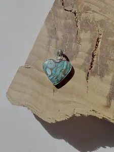 Blue Copper Turquoise Heart Pendant - Sterling Silver
