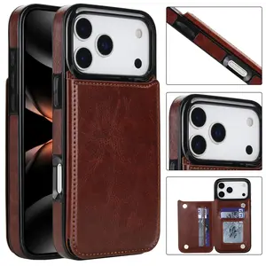 Wallet Case for iPhone 17/16e/16/15/14/13 Pro Max, Card Holder Stand, Dual Magnetic Buckles, Durable Protective Shockproof Cover, Protection, Protector
