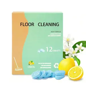 Lemon-scented floor cleaning tablets, suitable for various surfaces, leave no residue and have a fresh scent, are easy to use and dissolve quickly, suitable for home and office
