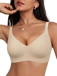 MImilemon S-3XL Jelly Wireless Push-Up Bra  Wireless Womens Comfortable  Bras Push Up Bralettes Seamless Tshirts Bras Deep  deep V Everyday Bras S-3XL jelly wireless  bra vrcomfy Women's Wireless T-Shirt solid Bra Womenswear Minimalist