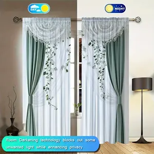 2-piece set of French countryside style curtains, made of semi transparent polyester fiber material, with a top pole bag design, suitable for daily home decoration such as bedrooms, living rooms, dining rooms, etc. (not multi-layer curtains)