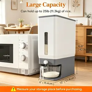25 Lbs(11.3kg) Rice Dispenser, Sealed Moisture Proof Rice Storage Container with Measuring Cup for Kitchen Pantry Household Use, BPA-Free, 1 Pack Grey