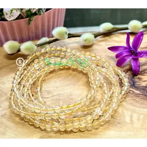 Wholesale Lot 6 Pcs Natural Citrine 4mm 7.5” Crystal Healing Stretch Bracelet