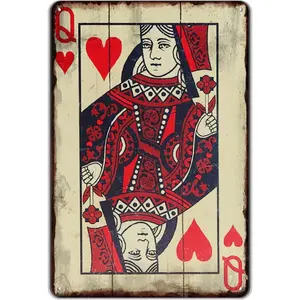 Vintage Poker Wall Decor Metal Sign Retro tin Sign Wall Decorative Signs for Man Cave Home Cafe Pub bar Shop 12x8 Inch Heart Queen Room Clu Ace